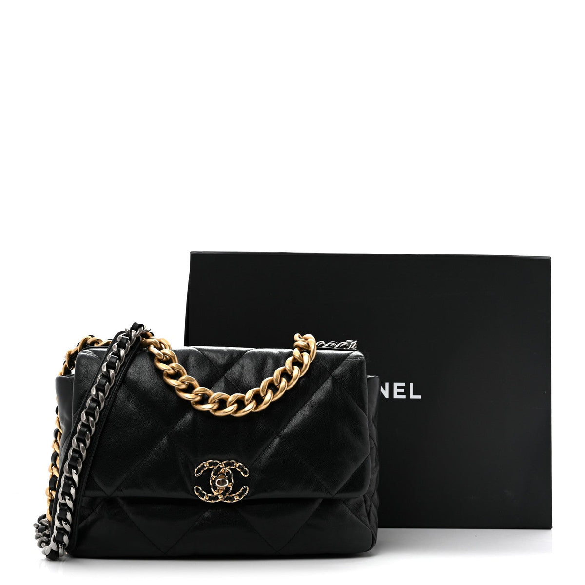 Goatskin Quilted Large Chanel 19 Flap Black