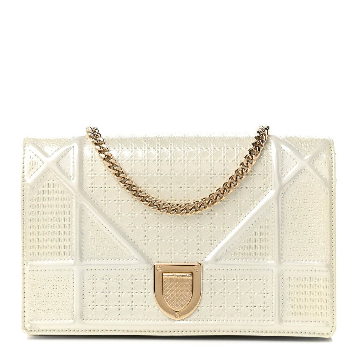 Patent Micro-Cannage Diorama Wallet on Chain Pouch Metallic White
