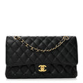 Caviar Quilted Medium Double Flap Black