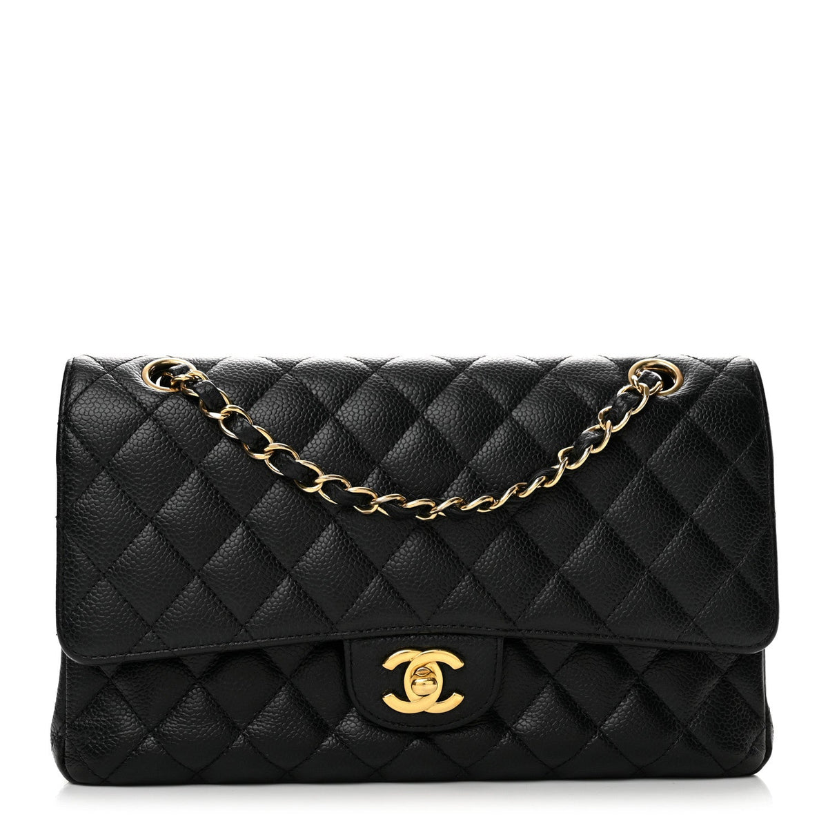Caviar Quilted Medium Double Flap Black