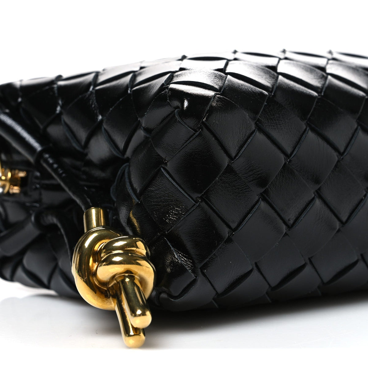 Polished Nappa Intrecciato Metallic Knot Mini Loop Camera Bag Black