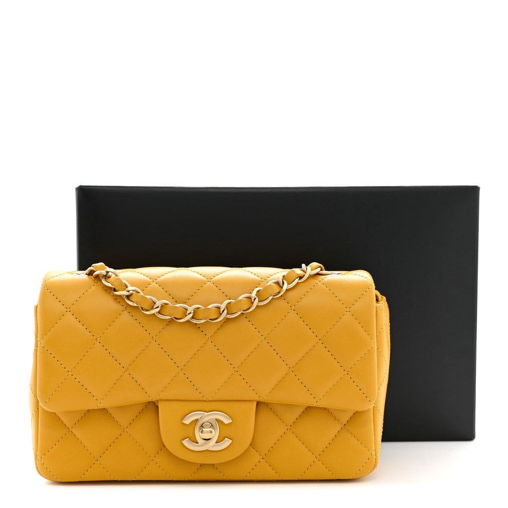 Lambskin Quilted Mini Rectangular Flap Yellow