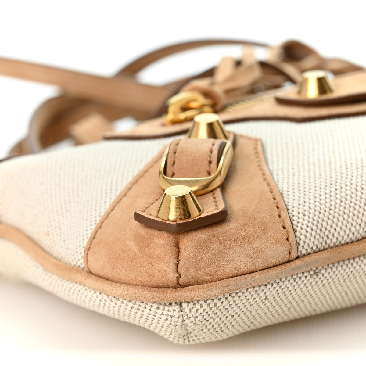 Linen Canvas Waxed Suede Calfskin Aged Gold Hardware Le City Pouch On Strap Beige Camel