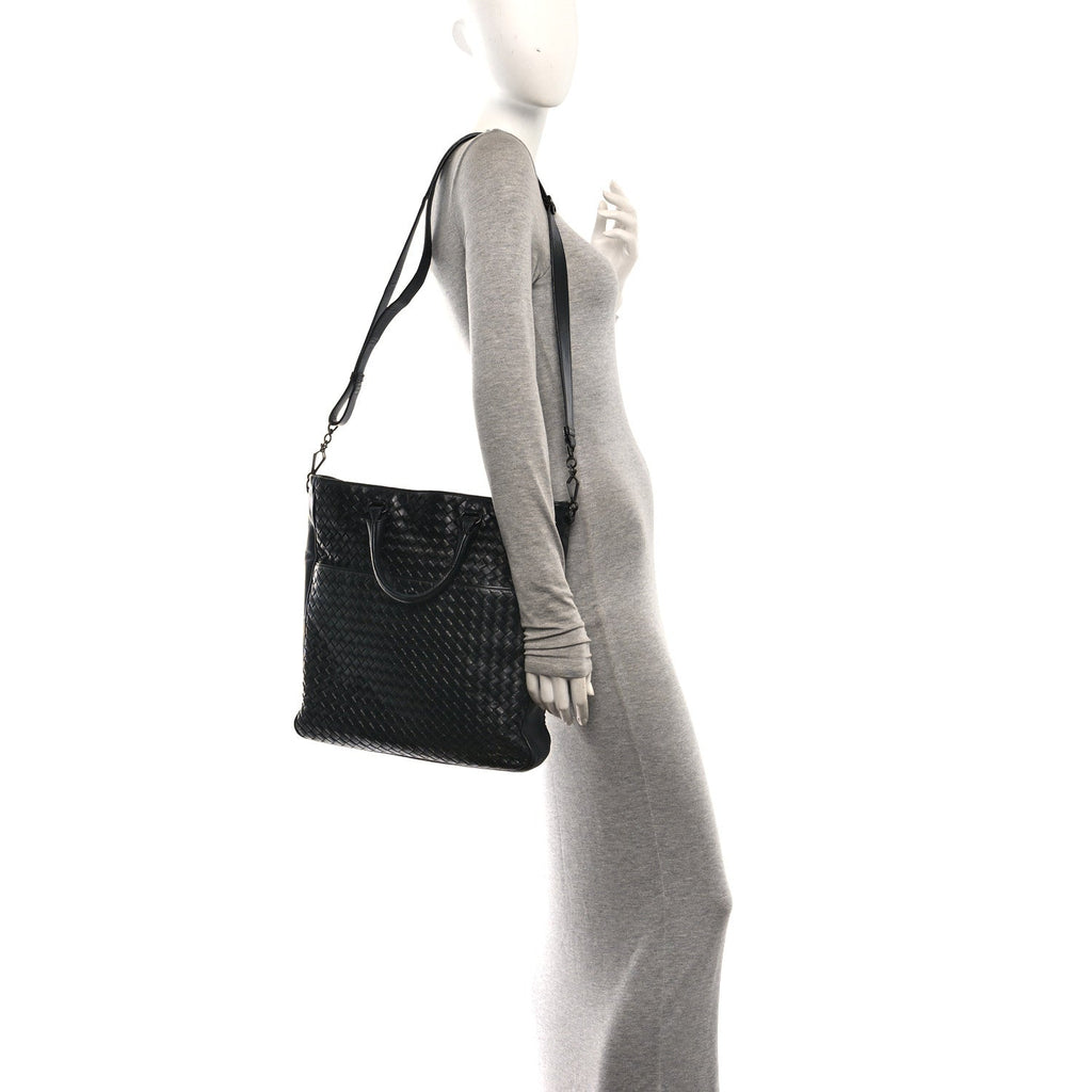 Nappa Intrecciato Front Pocket Convertible Tote  Black