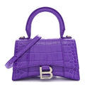 Shiny Calfskin Crocodile Embossed Hourglass Top Handle Bag XS Viola