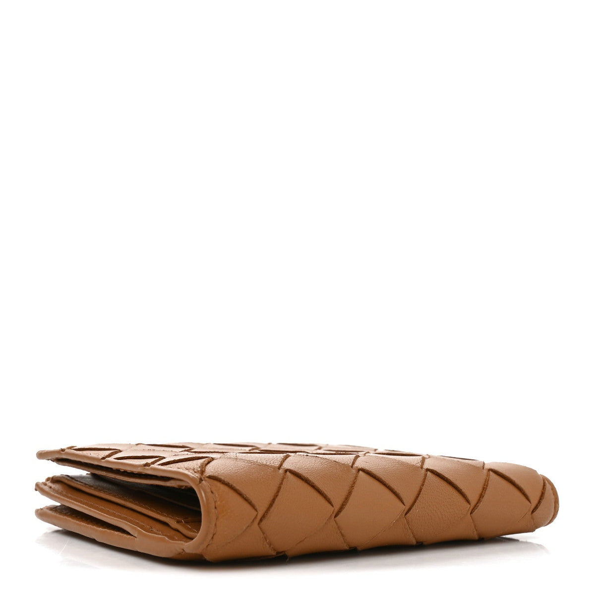 Nappa Intrecciato Small Bi-Fold Zip Wallet Caramel