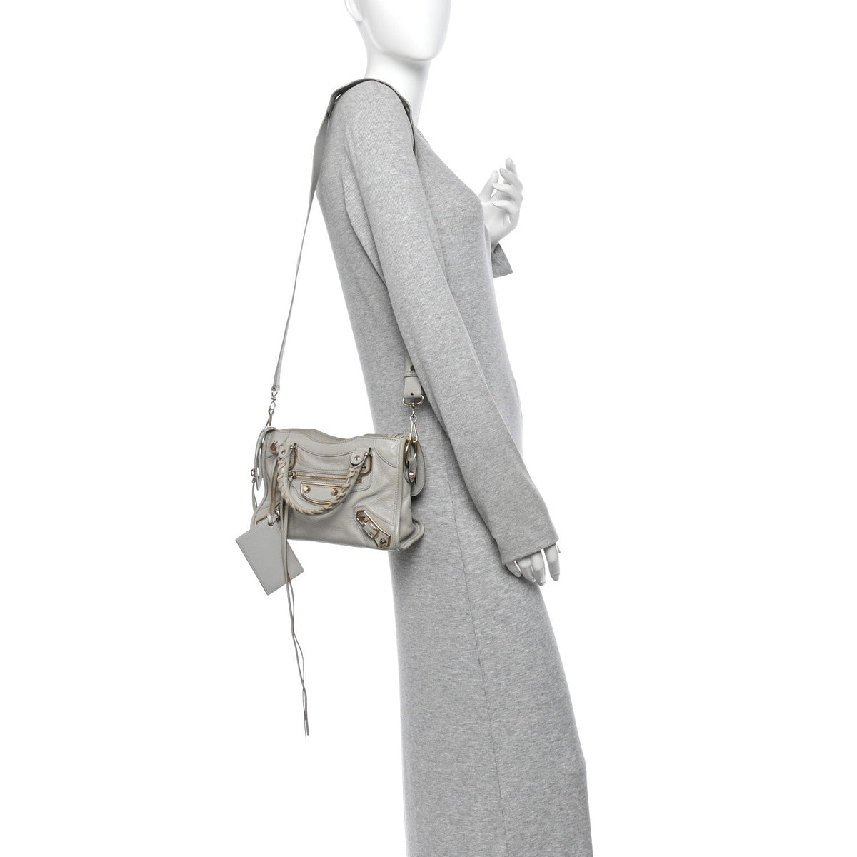 Chevre Gold Metallic Edge Hardware Mini City Gris Clair Gris Perle