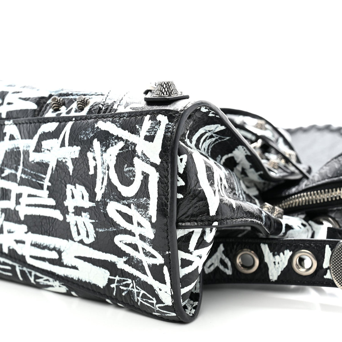 Agneau Arena Graffiti Neo Cagole City Handbag XS Black White