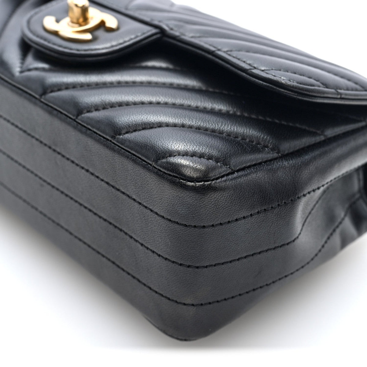 Lambskin Chevron Quilted Mini Rectangular Flap Black