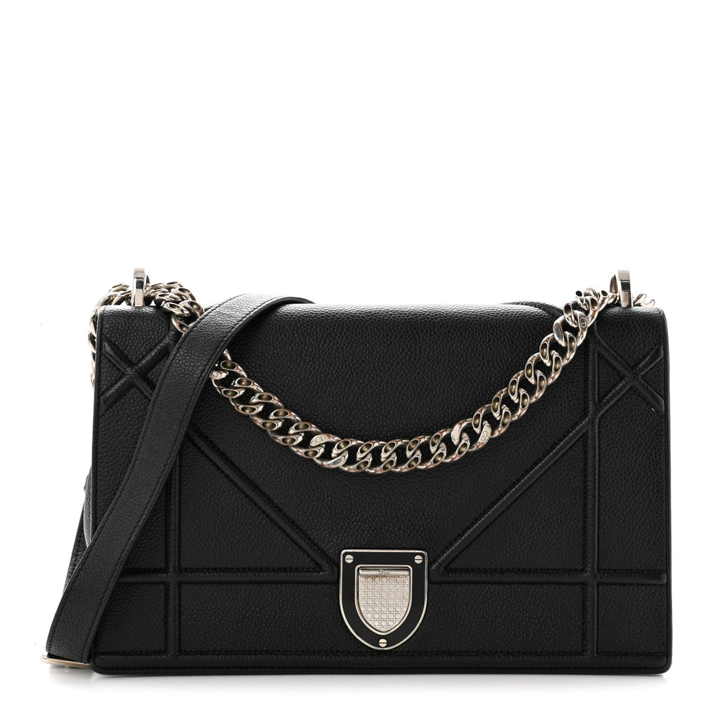 Grained Calfskin Medium Diorama Flap Bag Black