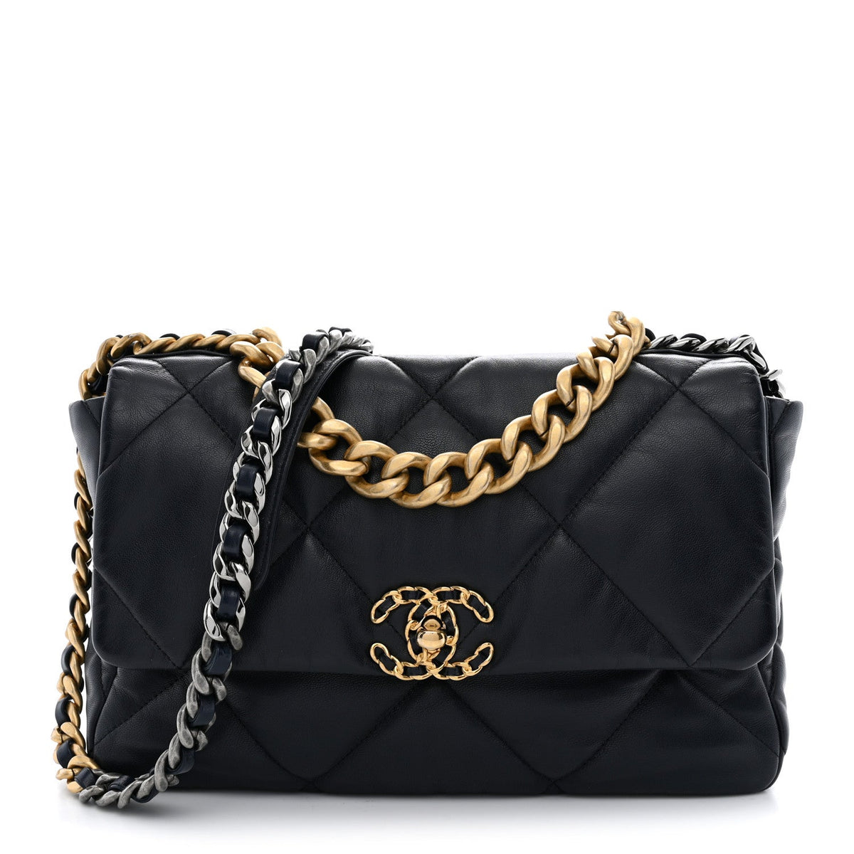 Goatskin Quilted Large Chanel 19 Flap Navy Blue