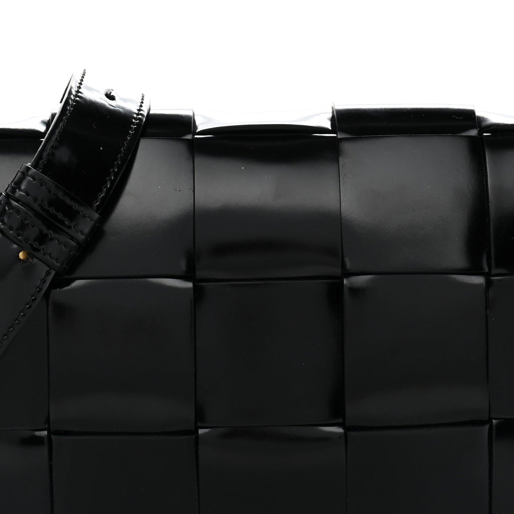 Patent Maxi Intrecciato Cassette Crossbody Bag Black