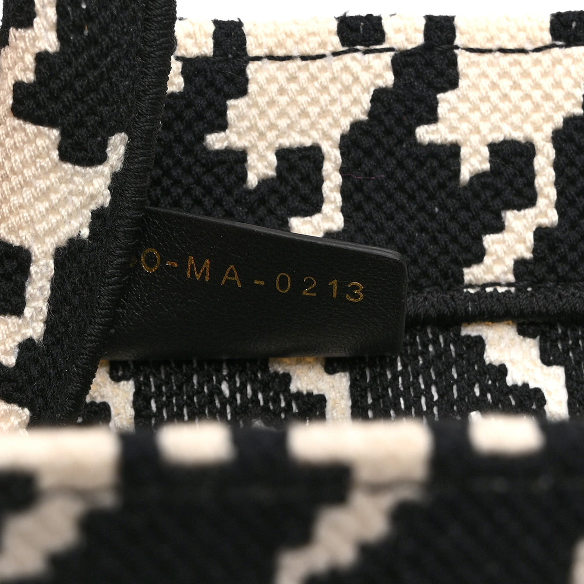 Canvas Houndstooth Embroidered Medium Book Tote Black White