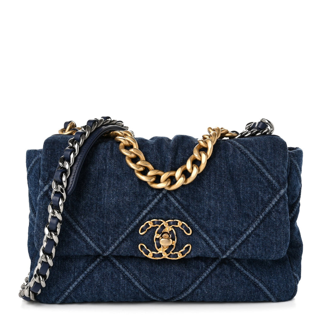 Denim Quilted Medium Chanel 19 Flap Blue