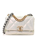 Iridescent Calfskin Quilted Medium Chanel 19 Flap White