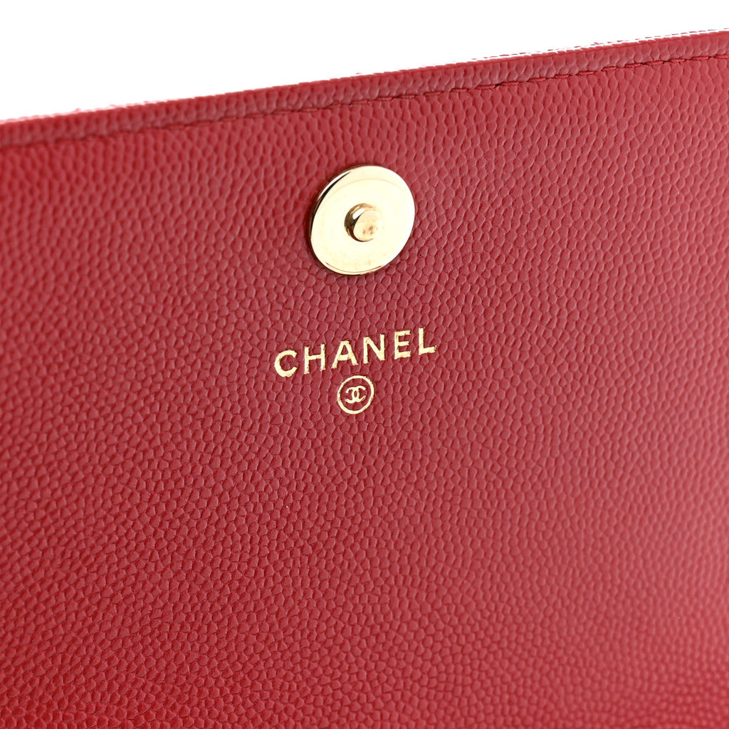 Caviar Quilted Square Wallet On Chain WOC Dark Red