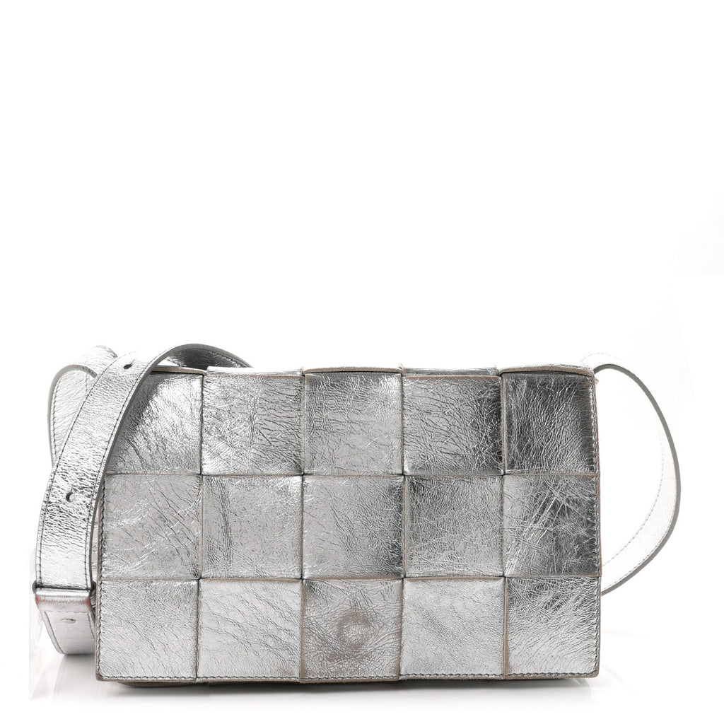 Metallic Lambskin Maxi Intrecciato Cassette Crossbody Bag Silver