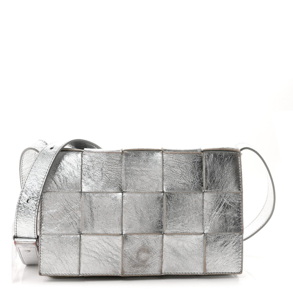 Metallic Lambskin Maxi Intrecciato Cassette Crossbody Bag Silver