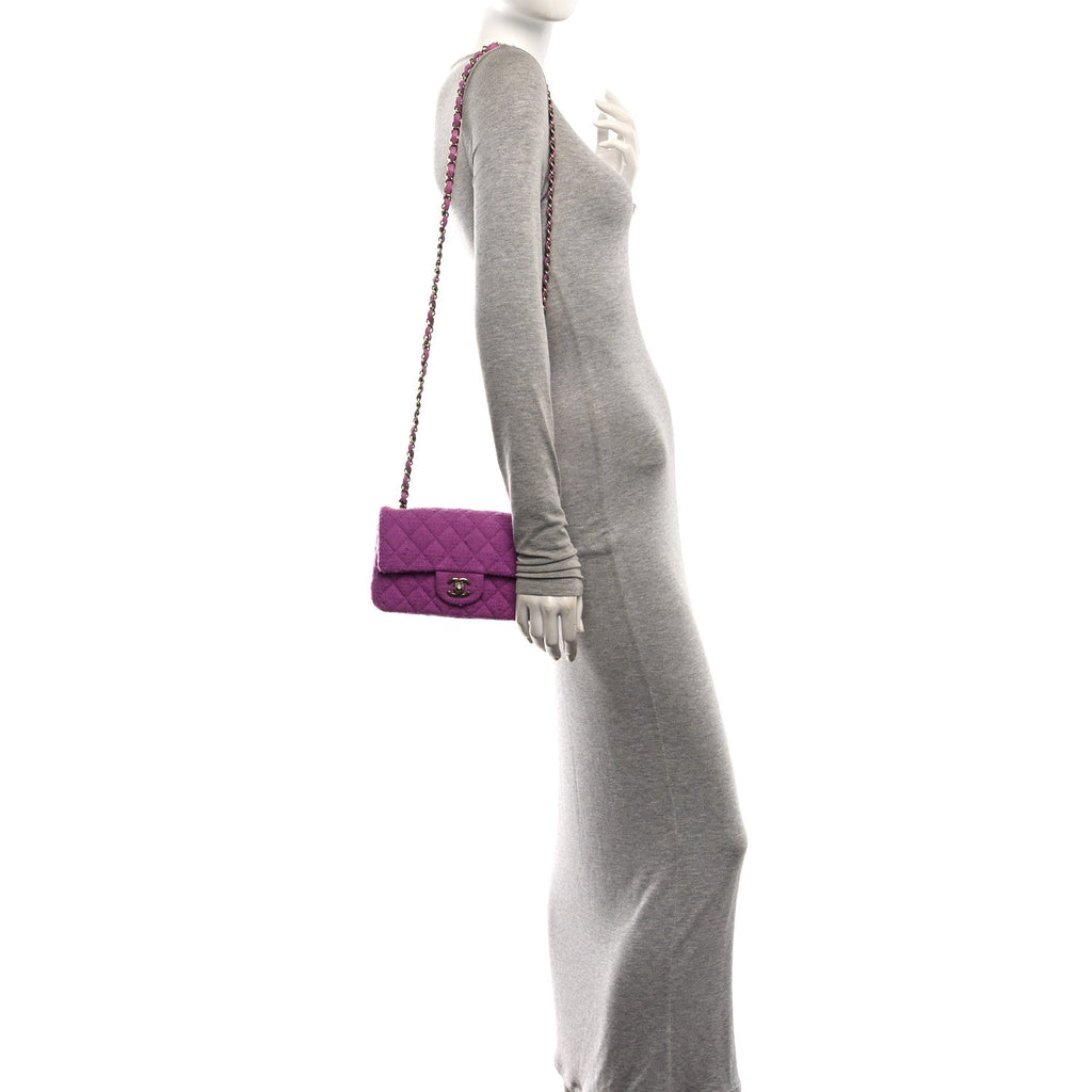 Tweed Quilted Mini Rectangular Flap Purple