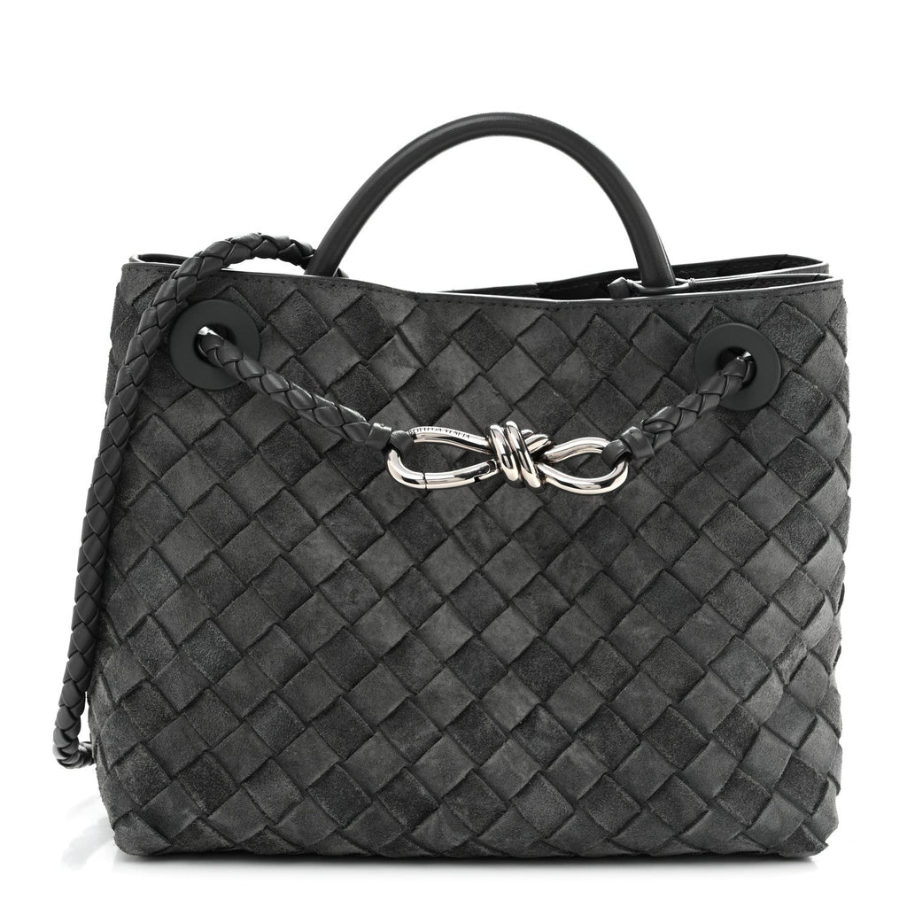Suede Intrecciato Small Andiamo Shoulder Bag Graphite