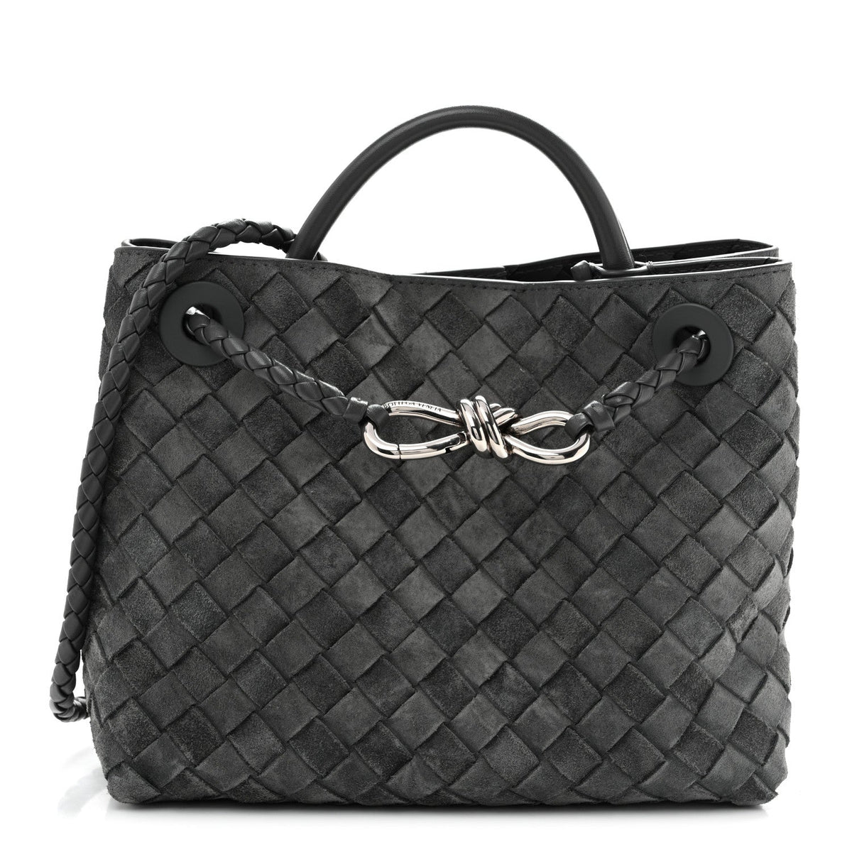 Suede Intrecciato Small Andiamo Shoulder Bag Graphite