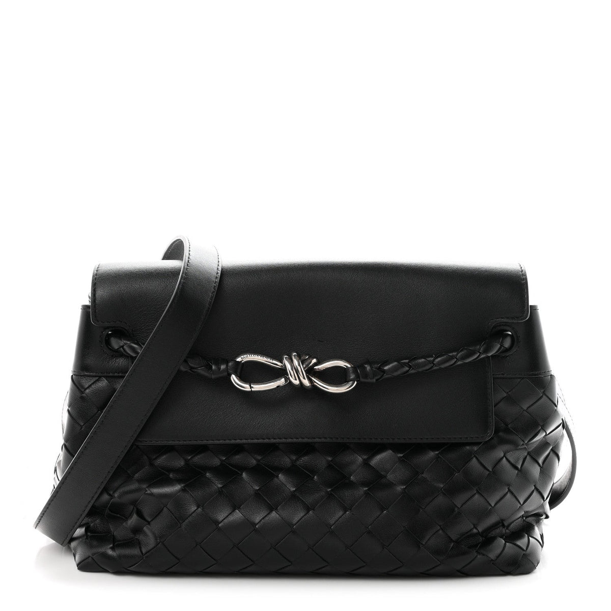 Calfskin Intrecciato Small Andiamo Messenger Bag Black