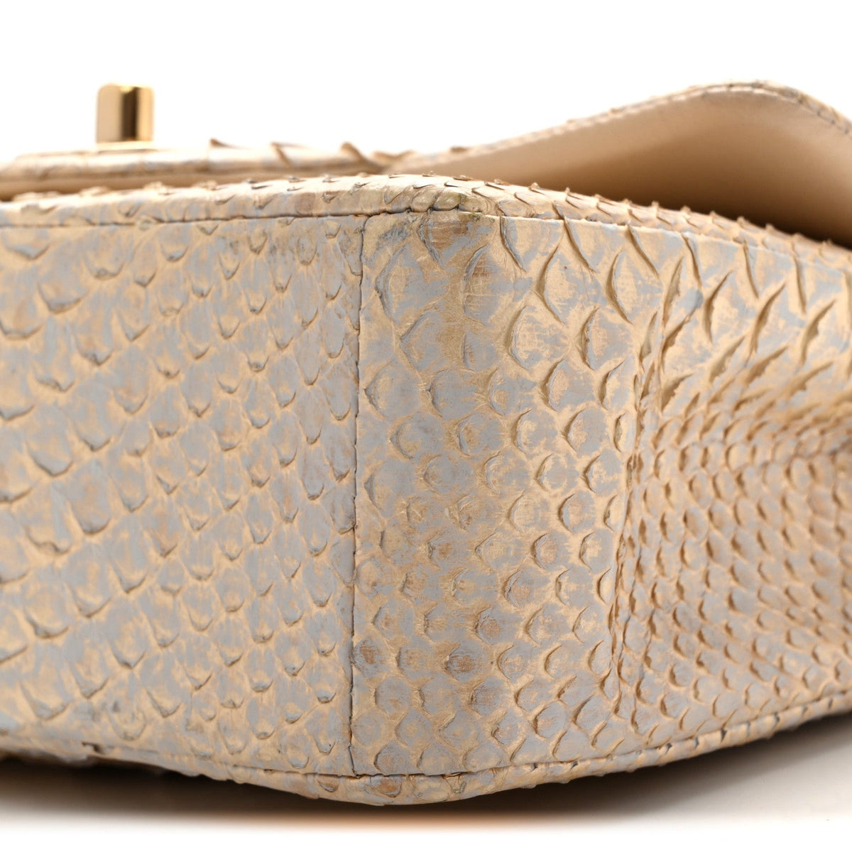 Metallic Snakeskin Mini Rectangular Flap White Gold