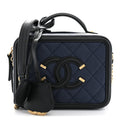 Caviar Quilted Small CC Filigree Vanity Case Navy Black