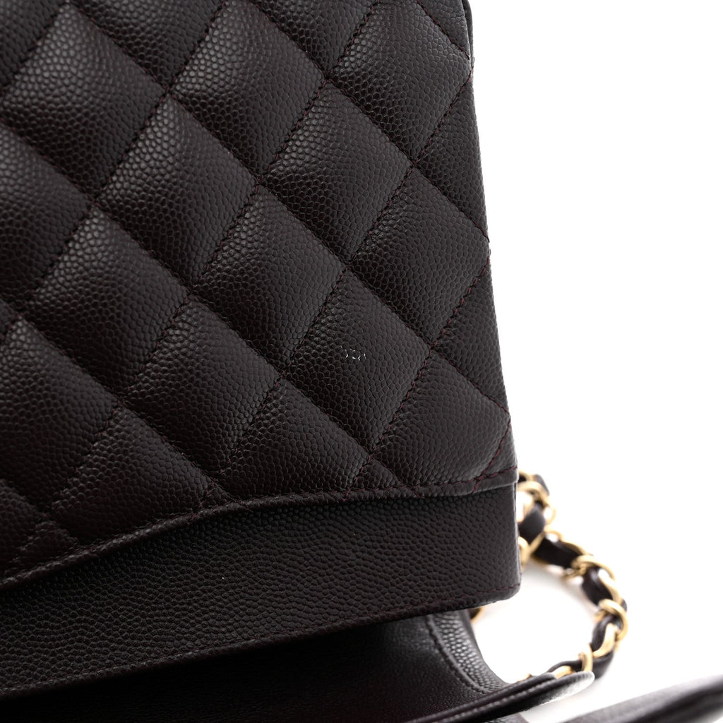 Caviar Quilted Medium Double Flap Brown