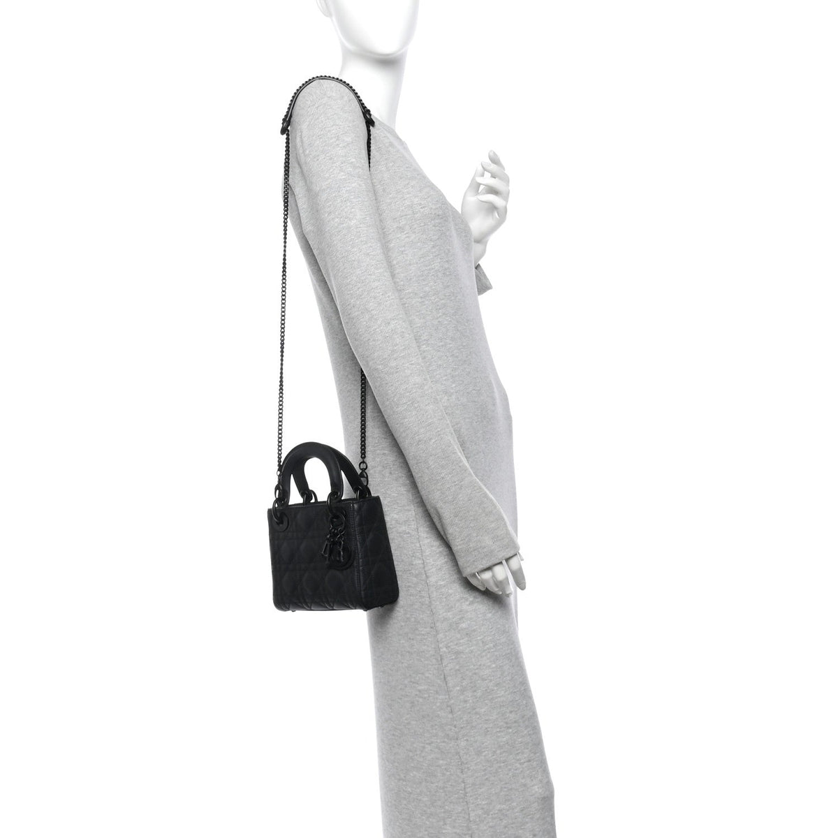 Ultra Matte Calfskin Cannage Mini Lady Dior Black