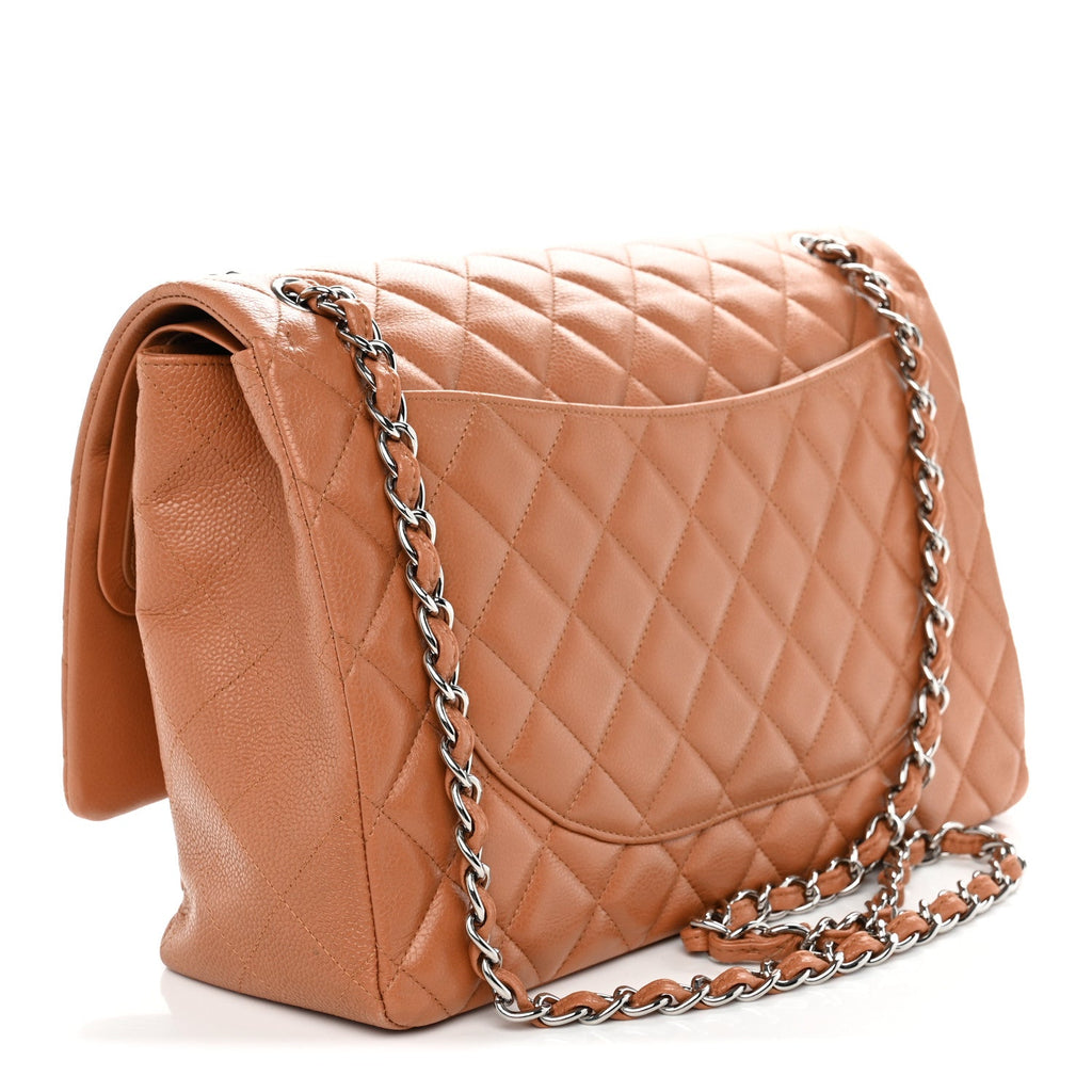 Caviar Quilted Maxi Double Flap Light Brown