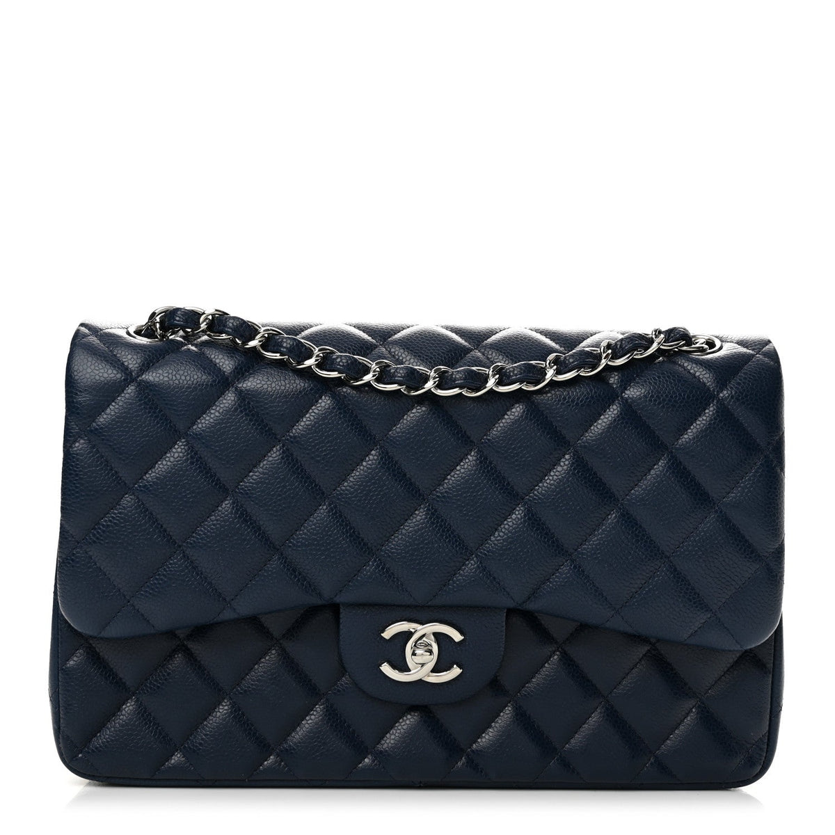 Caviar Quilted Jumbo Double Flap Navy Blue