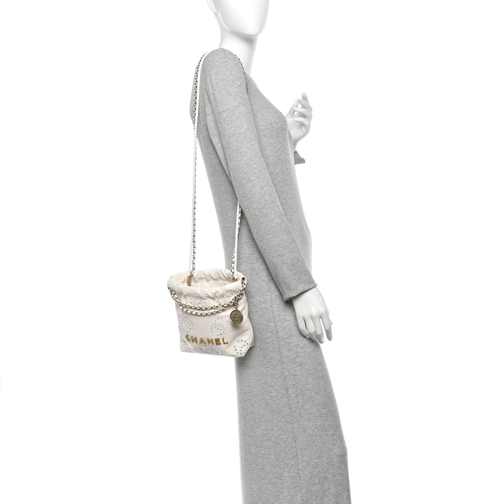 Calfskin Eyelet Mini Chanel 22  White