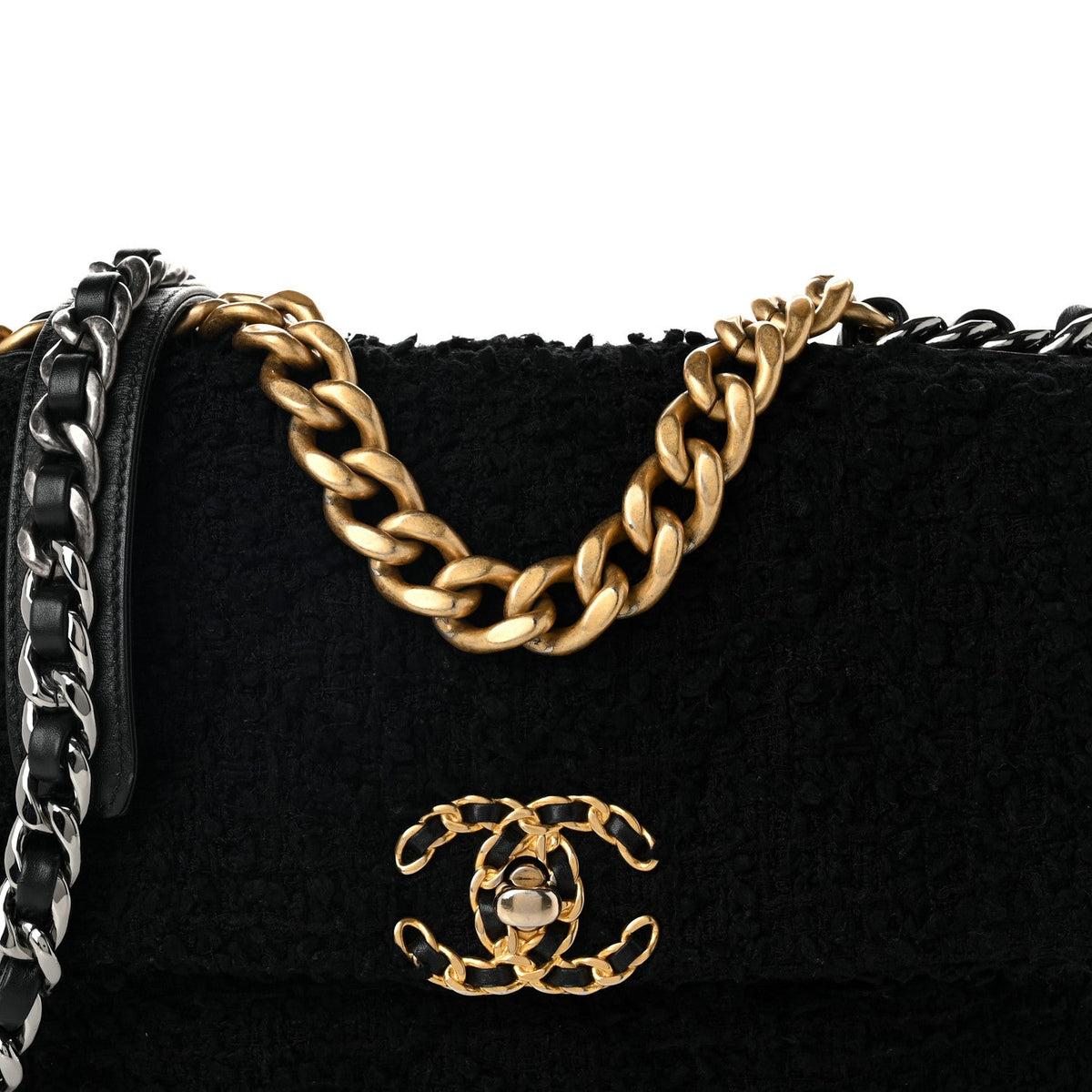 Tweed Quilted Medium Chanel 19 Flap Black