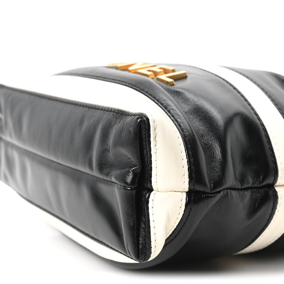 Shiny Calfskin Striped Mini Chanel 22 Black White