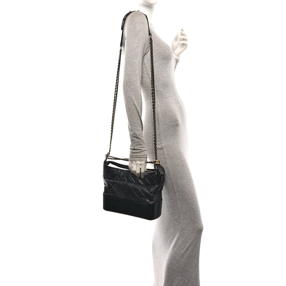 Aged Calfskin Quilted Medium Gabrielle Hobo Black