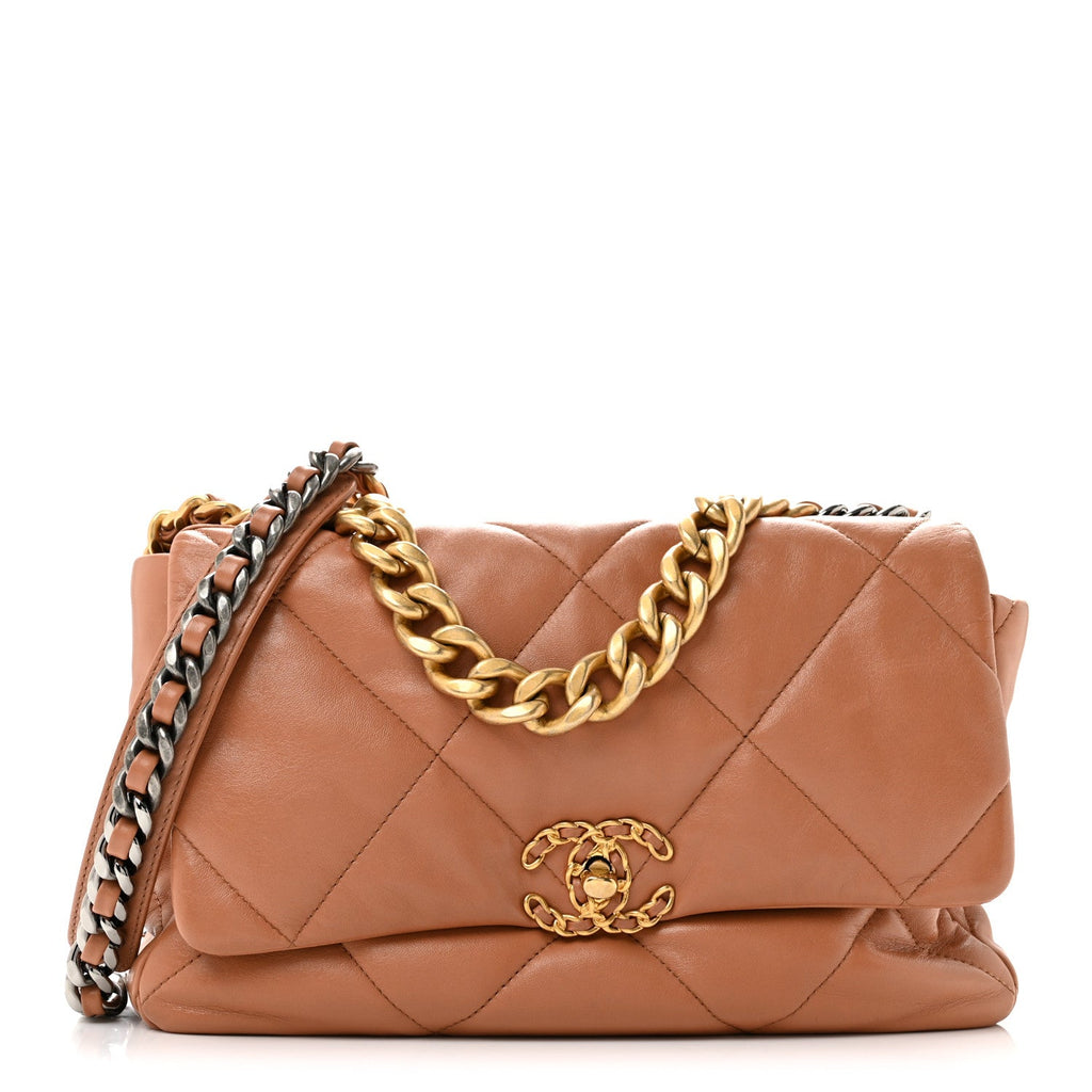 Lambskin Quilted Large Chanel 19 Flap Brown