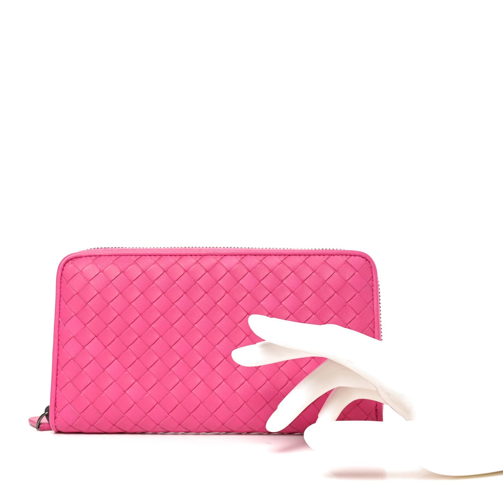 Nappa Intrecciato Zip Around Wallet Pink