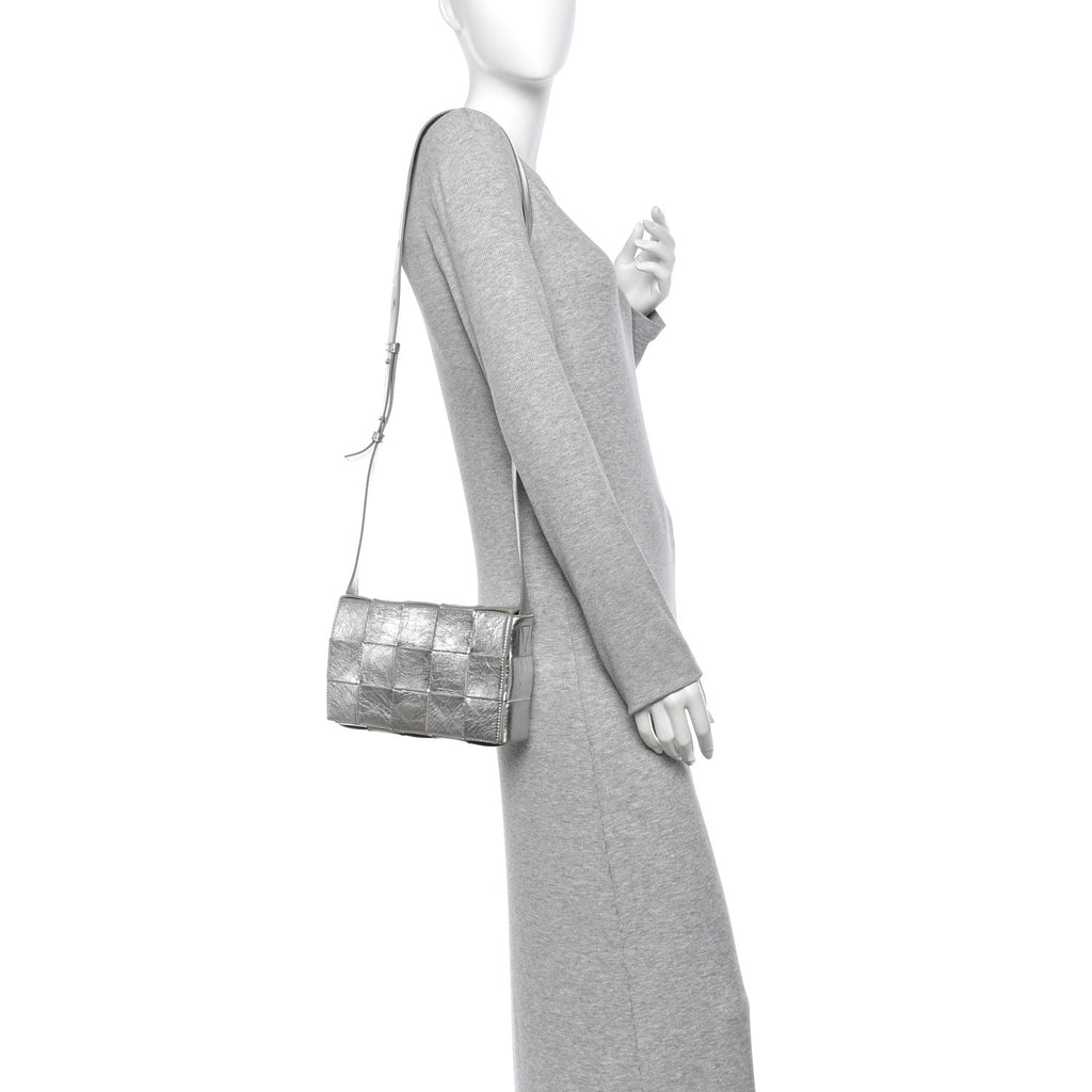 Metallic Lambskin Maxi Intrecciato Cassette Crossbody Bag Silver