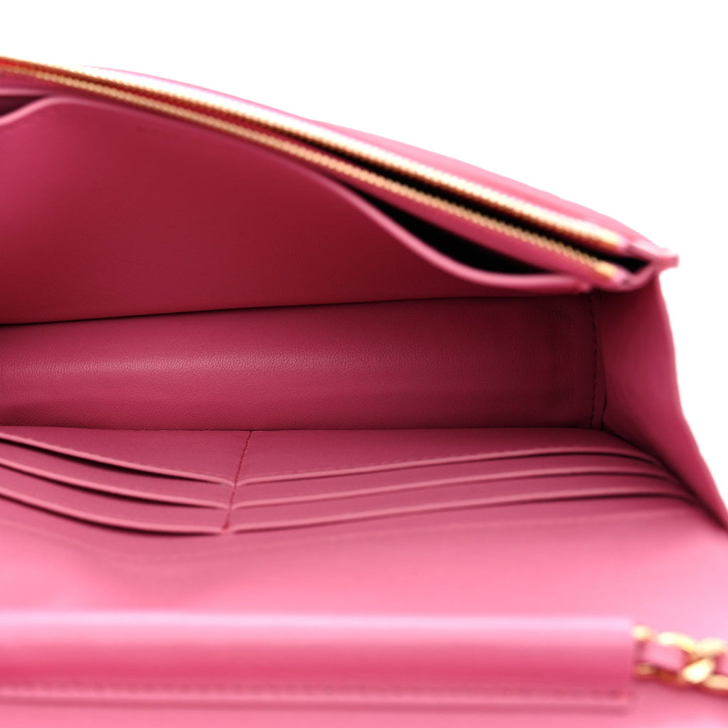 Iridescent Calfskin Crocodile Embossed Wallet On Chain WOC Pink