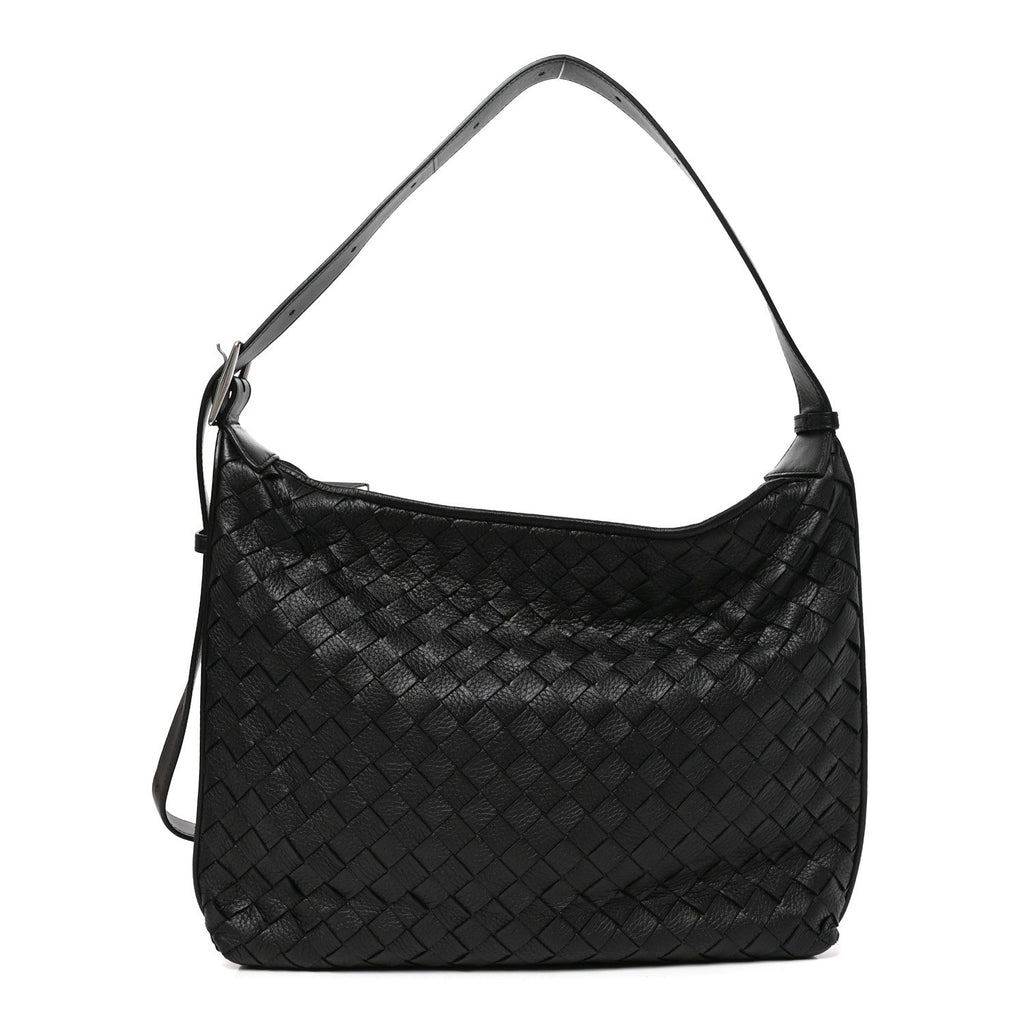 Deerskin Intrecciato Small Traveler Hobo Black