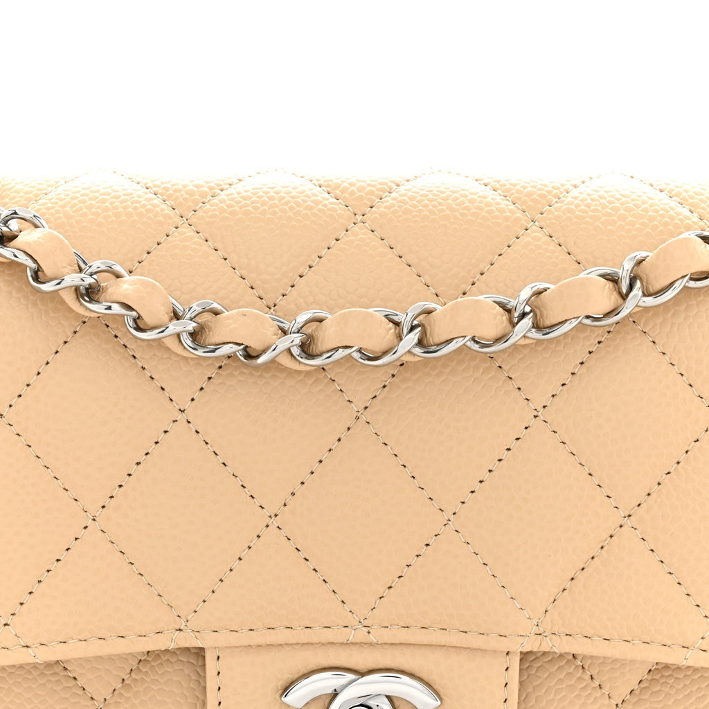 Caviar Quilted Small Double Flap Beige