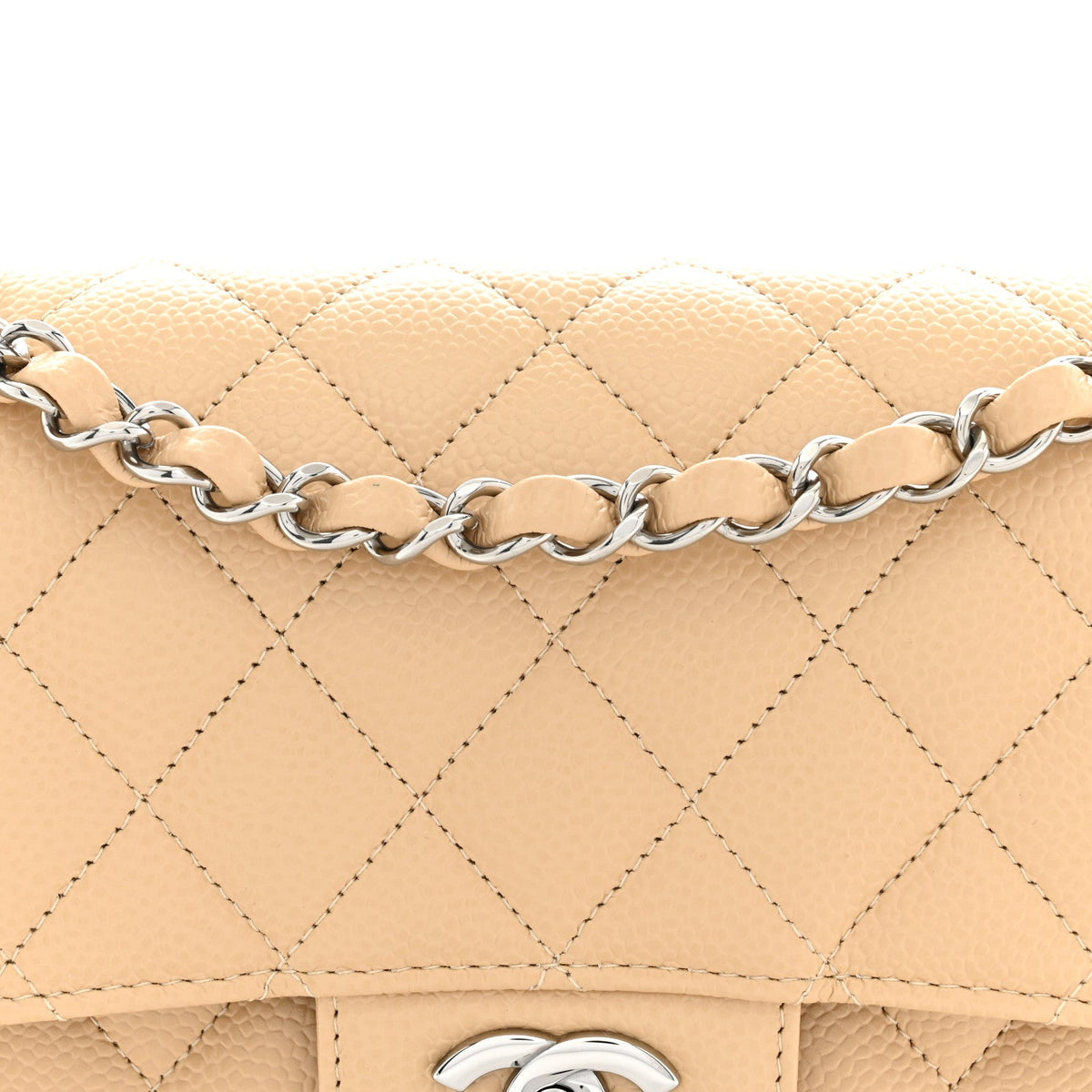 Caviar Quilted Small Double Flap Beige