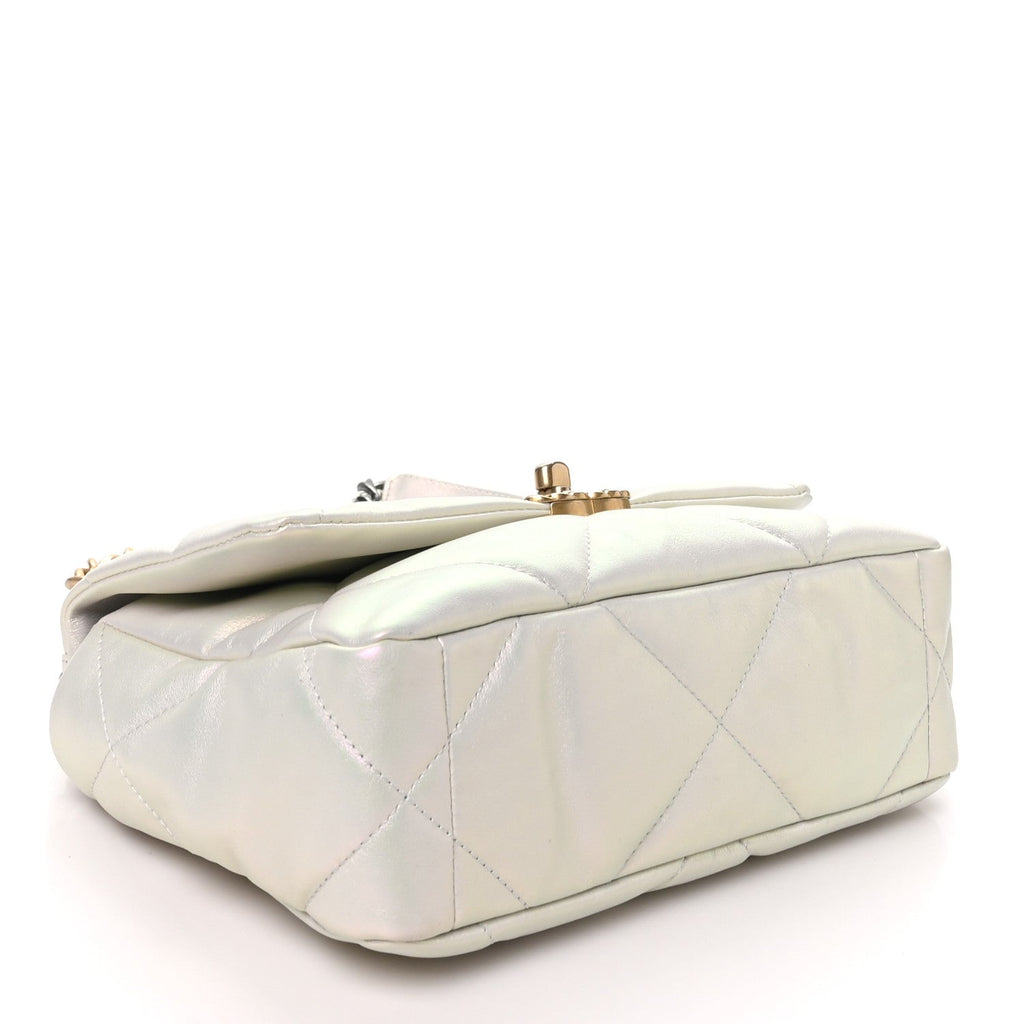 Iridescent Calfskin Quilted Medium Chanel 19 Flap White