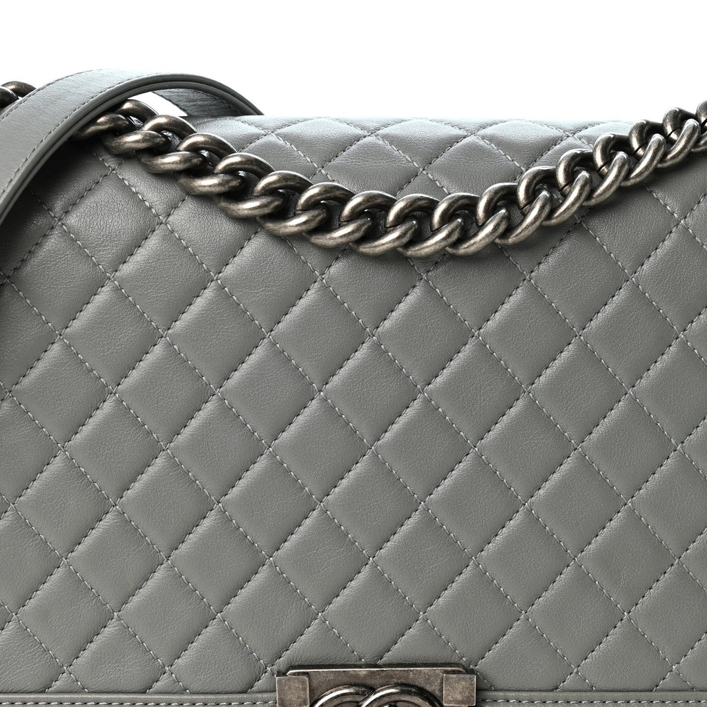 Lambskin Quilted New Medium Boy Flap Grey