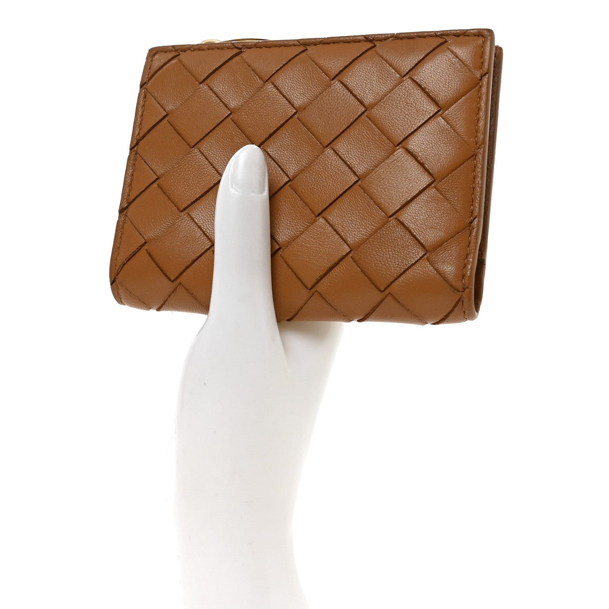 Nappa Intrecciato Small Bi-Fold Zip Wallet Caramel