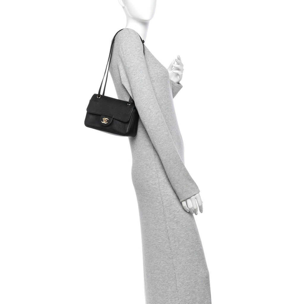 Grained Calfskin Mini Souplissimo Maxi Flap Black