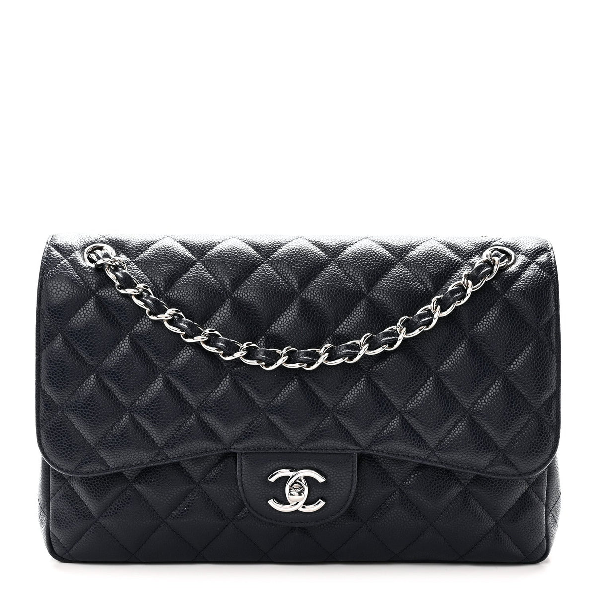 Caviar Quilted Jumbo Double Flap Navy Blue Navy Blue