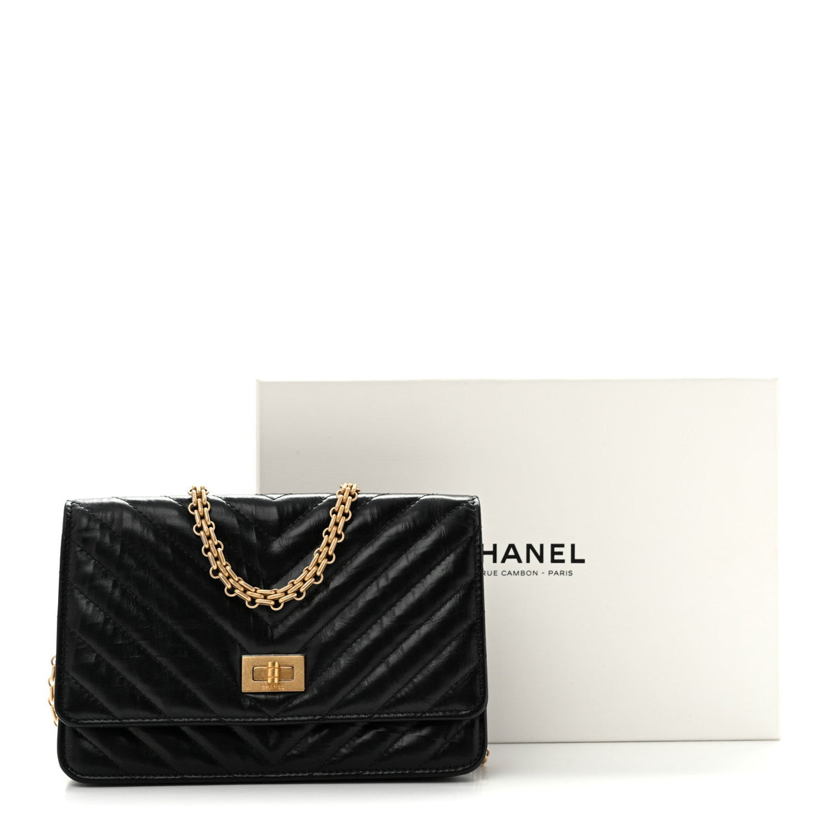 Aged Calfskin Chevron Quilted Reissue Wallet On Chain WOC Black