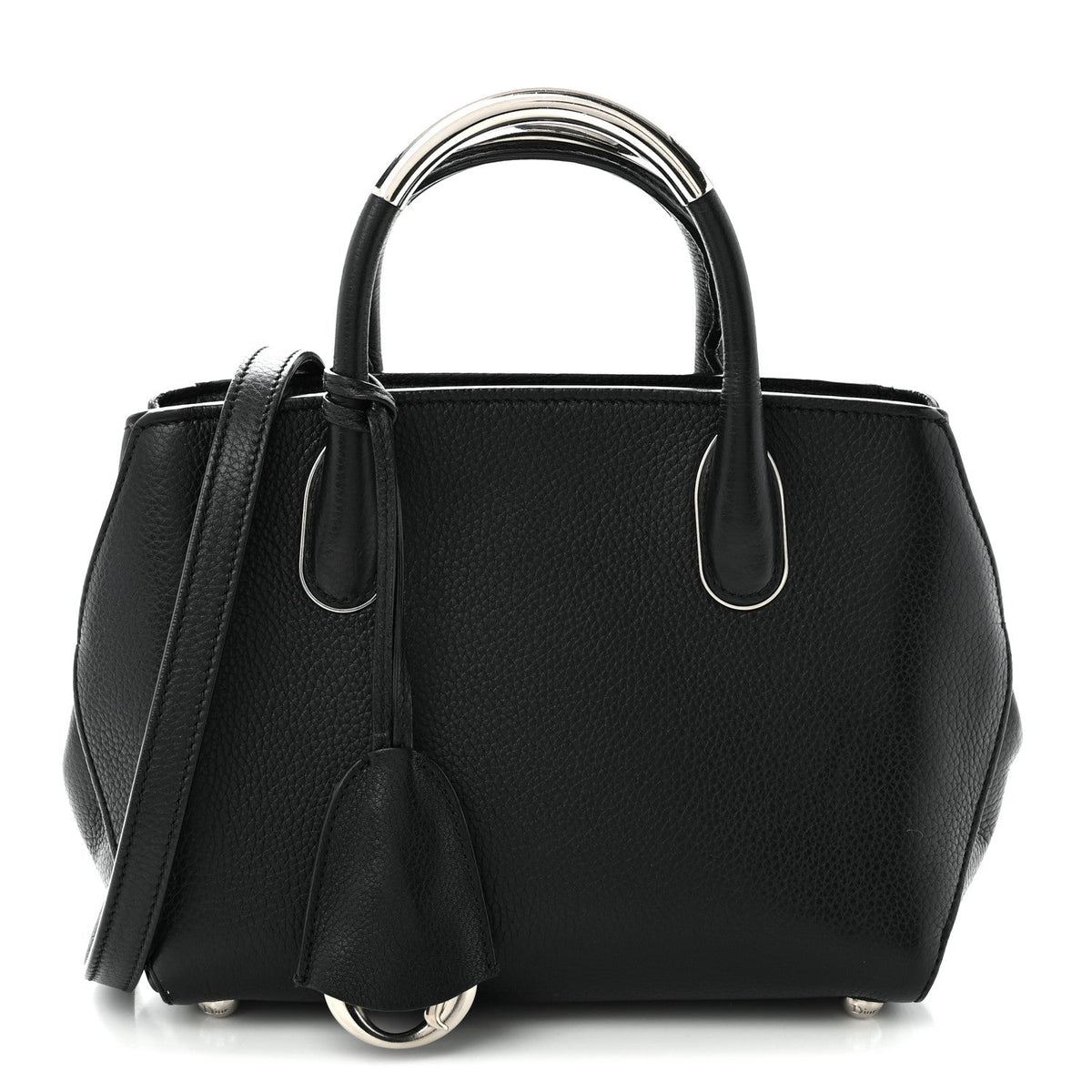 Grained Calfskin Small Open Bar Tote Black